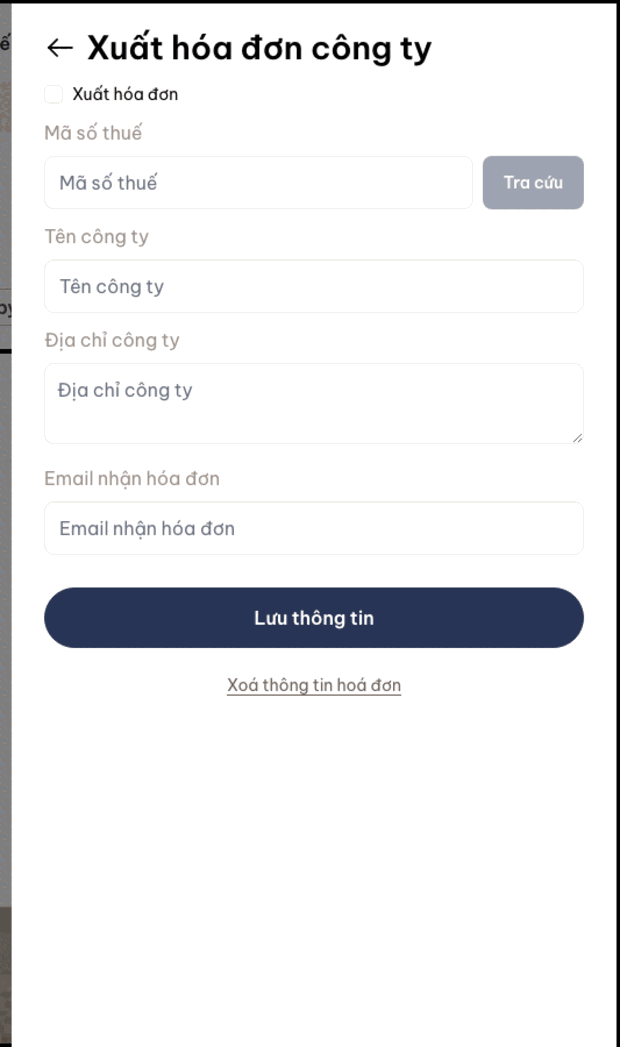 Tra cứu mã số thuế - tên và địa chỉ công ty tự điền vào form.