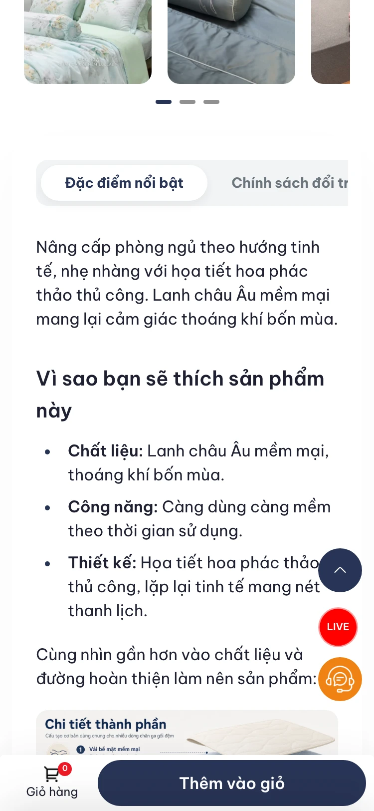 Thanh mua hàng ở trang sản phẩm