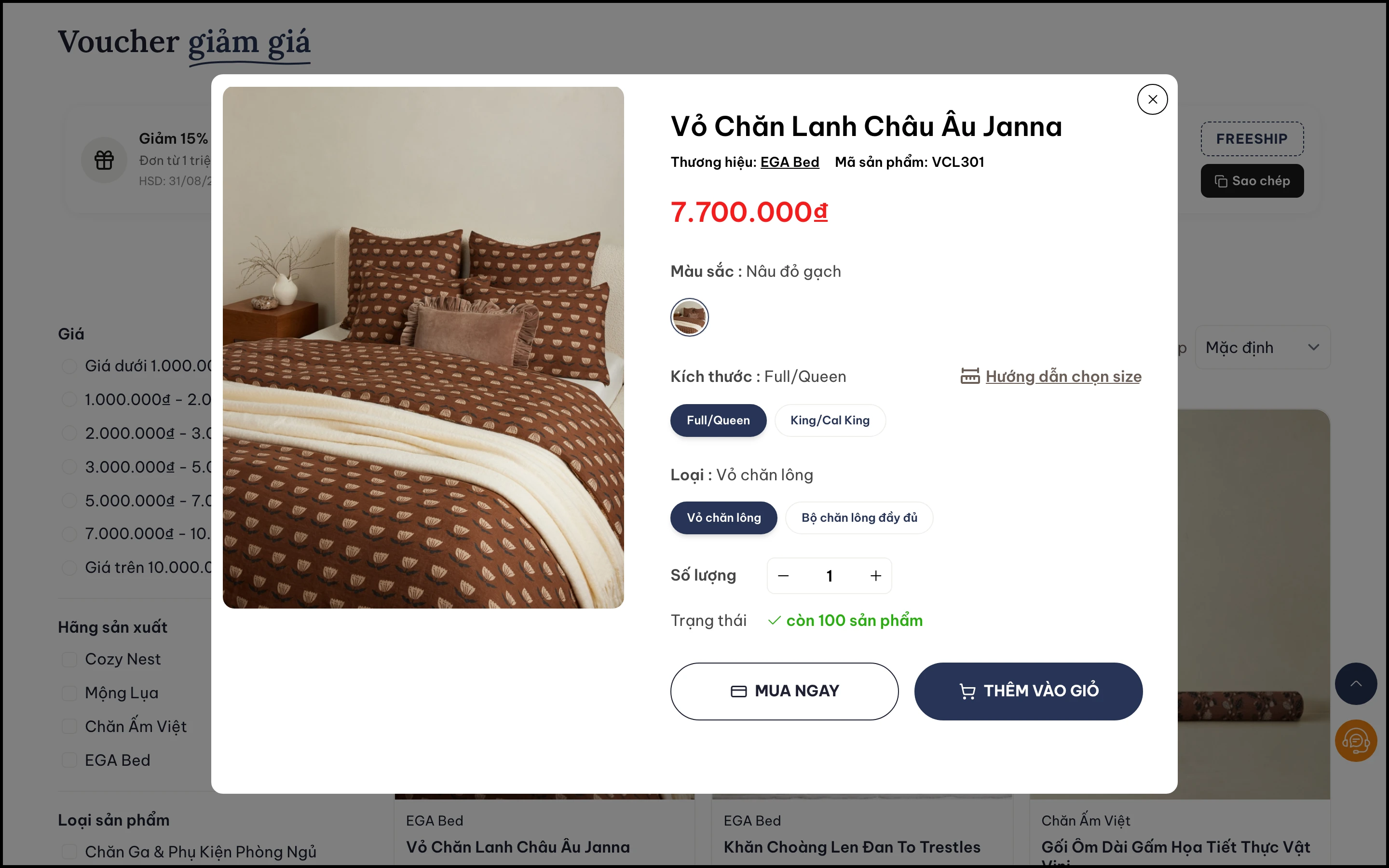 Cửa sổ xem nhanh sản phẩm.